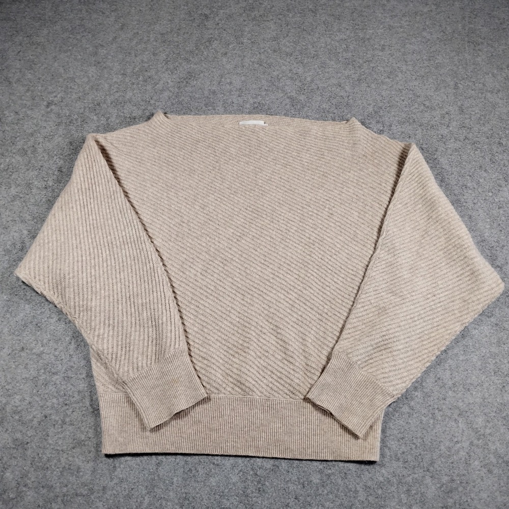 THE RESET R Label Wool Cashmere Blend Ribbed Boat Neck Sweater Beige Womens M